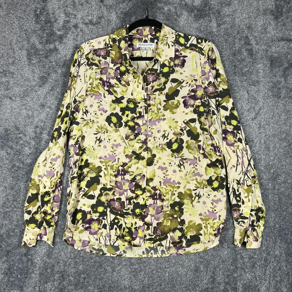 Pendleton Shirt Womens 8 Multicolor Floral Silk Button-Up Lightweight China